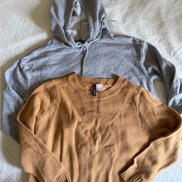 Divided by H&M Sweaters - Divided Gray Crop Hoodie and Tan Sweater Combo